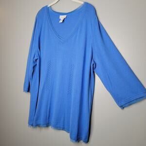 Soft Surroundings Sweater Women's Size 2X Blue Angora Wool Blend Knit 3/4 Sleeve